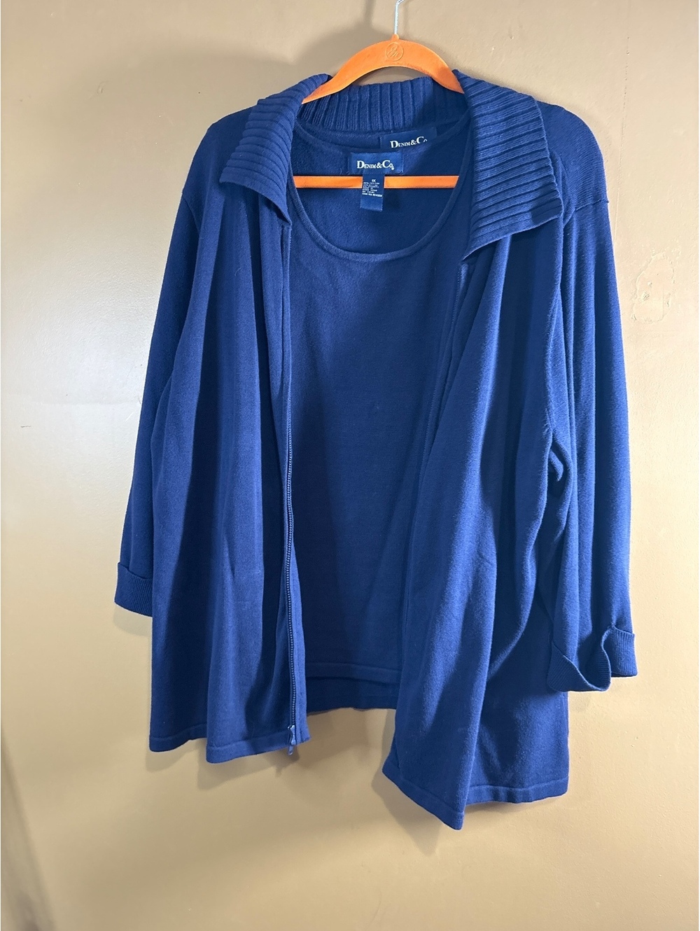 HC1190. Denim & Co. Women's Blue Cardigan Sweater Size 1X